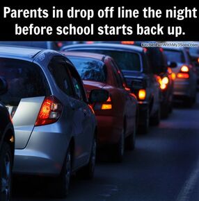 parents in back-to-school drop off line